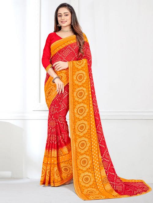 self designed printed saree with blouse - 19529265 - Very Small Image - 1