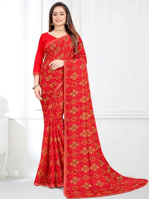 self designed printed saree with blouse - 19529272 - Very Small Image - 1