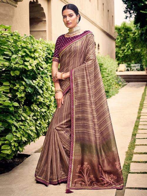 self designed printed saree with blouse - 19529282 - Very Small Image - 1