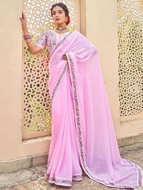 self designed solid saree with blouse - 19529338 - Very Small Image - 1