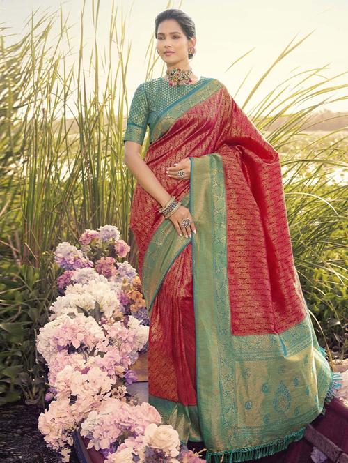 self designed woven saree with blouse - 19529348 - Very Small Image - 1