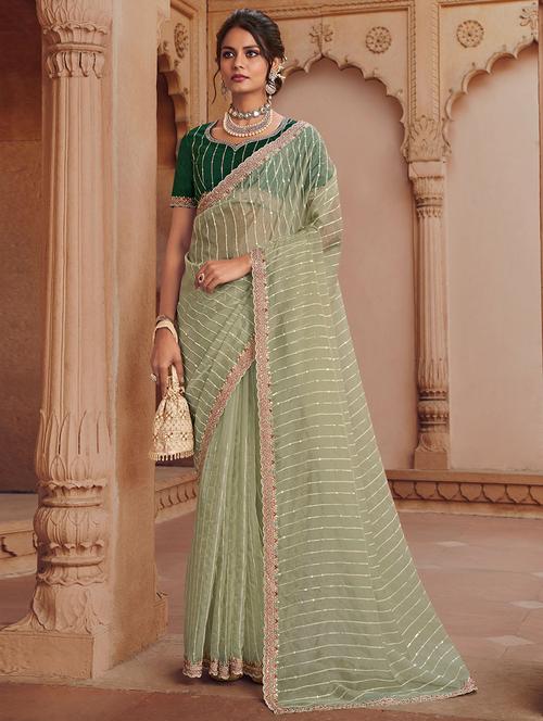 self designed embroidered saree with blouse - 19529403 - Very Small Image - 1