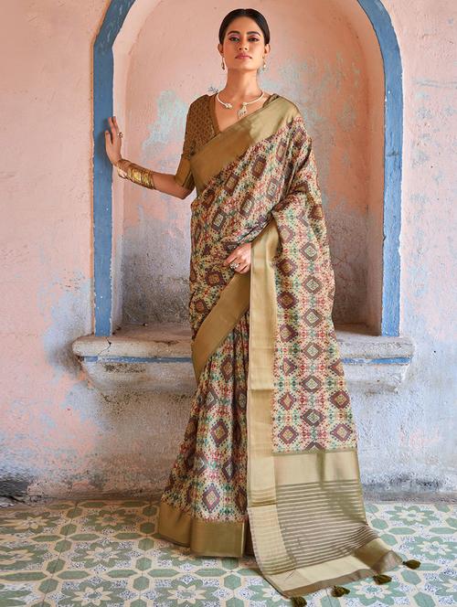 contrast bordered woven saree with blouse - 19529408 - Very Small Image - 1