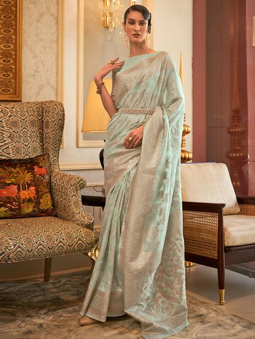 contrast bordered woven saree with blouse - 19529415 - Very Small Image - 1