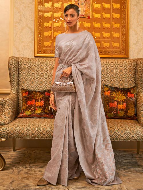 contrast bordered woven saree with blouse - 19529416 - Very Small Image - 1
