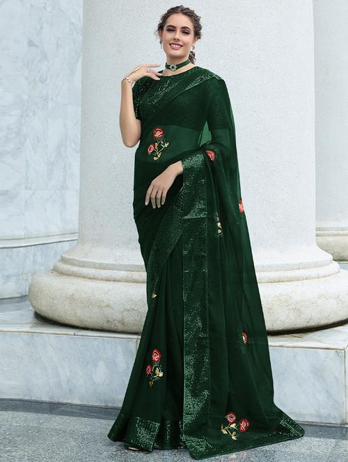 self designed embroidered saree with blouse - 19529436 - Very Small Image - 1