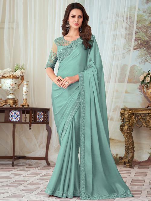 lace bordered plain saree with blouse - 19529442 - Very Small Image - 1
