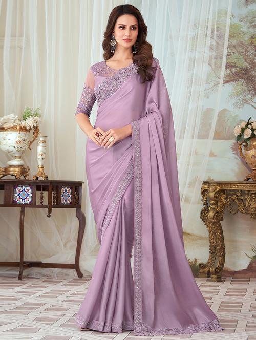 lace bordered plain saree with blouse - 19529445 - Very Small Image - 1