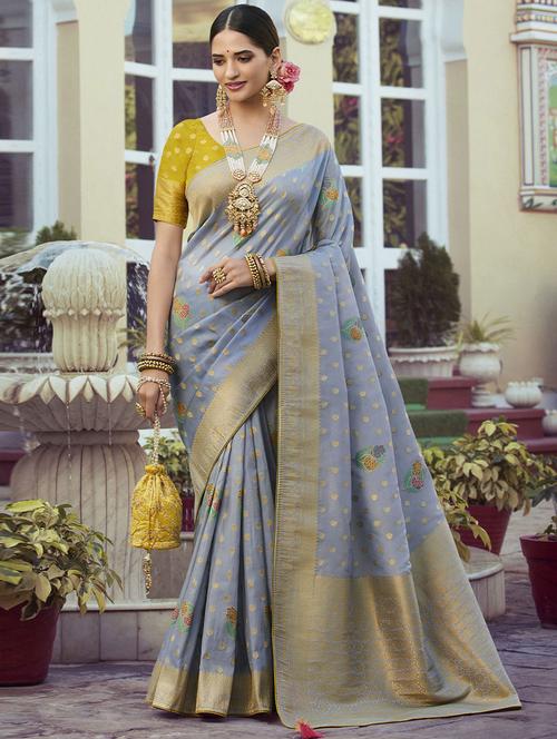 contrast bordered woven saree - 19529468 - Very Small Image - 1