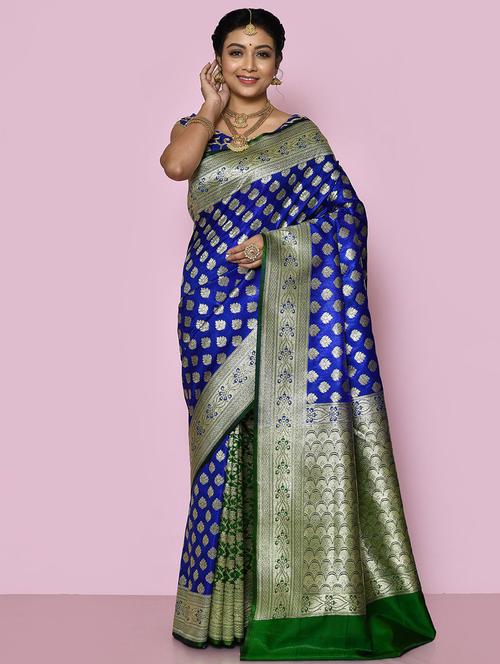 contrast bordered woven saree with blouse - 19529472 - Very Small Image - 1