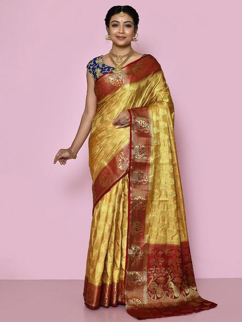 contrast bordered woven saree with blouse - 19529474 - Very Small Image - 1