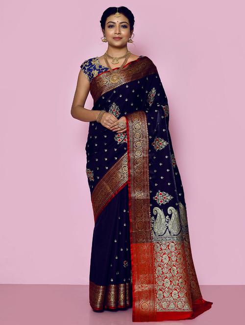 self designed woven embroidered saree with blouse - 19529481 - Very Small Image - 1