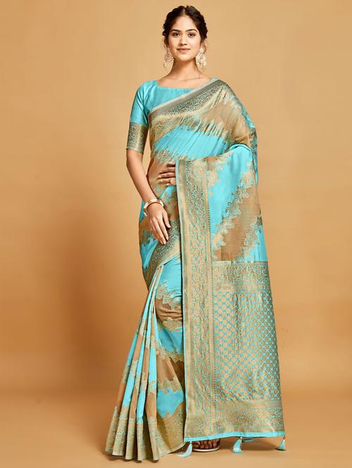 self designed woven saree with blouse - 19529491 - Very Small Image - 1