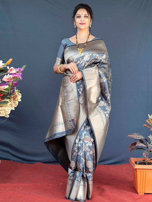 self designed woven saree with blouse - 19529505 - Very Small Image - 1