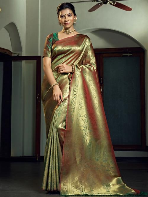 contrast bordered woven saree - 19529538 - Very Small Image - 1