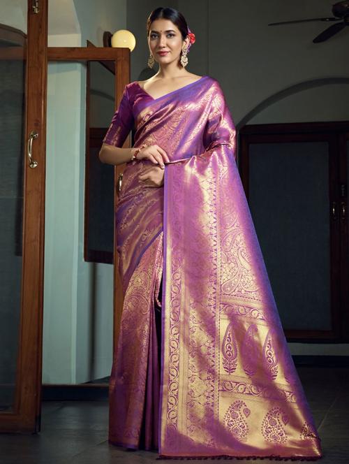 contrast bordered woven saree - 19529544 - Very Small Image - 1