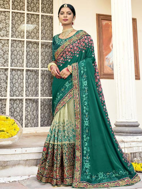 lace bordered embroidered half half saree with blouse - 19529546 - Very Small Image - 1