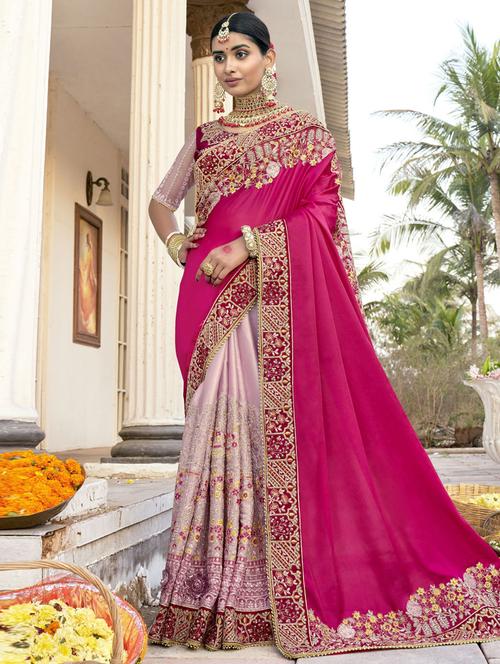lace bordered embroidered half half saree with blouse - 19529547 - Very Small Image - 1