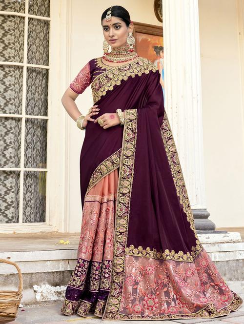 lace bordered embroidered half half saree - 19529548 - Very Small Image - 1
