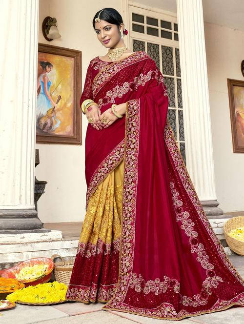 lace bordered embroidered half half saree - 19529549 - Very Small Image - 1