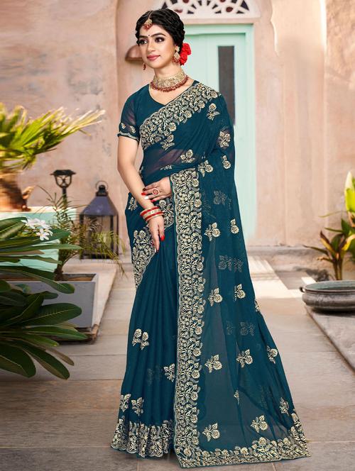 self designed embroidered saree with blouse - 19529555 - Very Small Image - 1