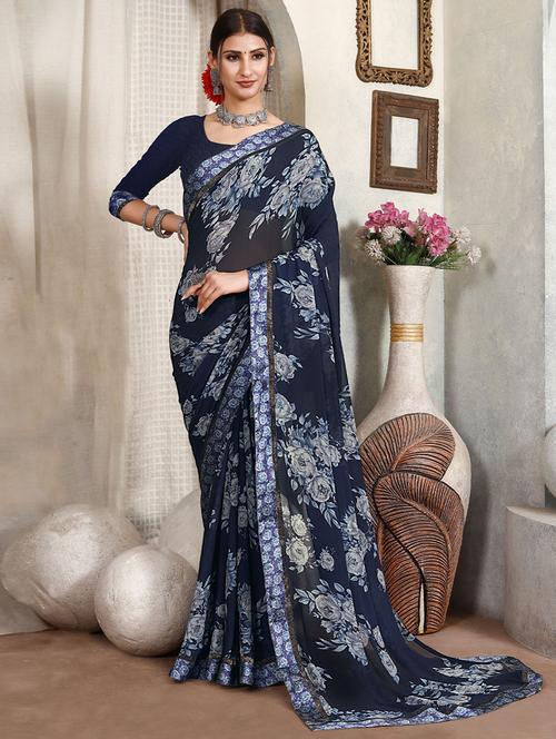 self designed printed saree with blouse - 19529572 - Very Small Image - 1