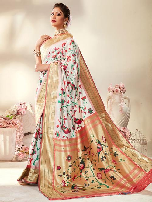 contrast bordered woven saree - 19529578 - Very Small Image - 1