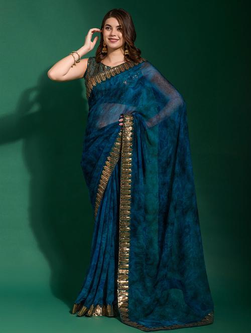 lace bordered tie-dyed saree with blouse - 19529586 - Very Small Image - 1