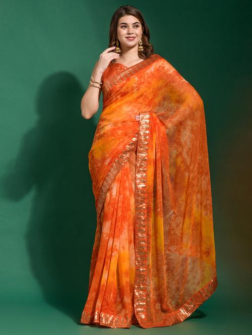lace bordered tie-dyed saree with blouse - 19529587 - Very Small Image - 1