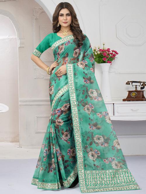 lace bordered printed saree with blouse - 19529591 - Very Small Image - 1