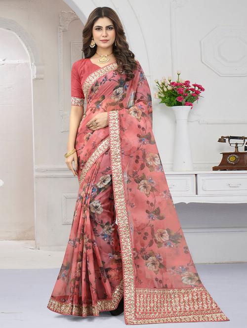 lace bordered printed saree - 19529592 - Very Small Image - 1