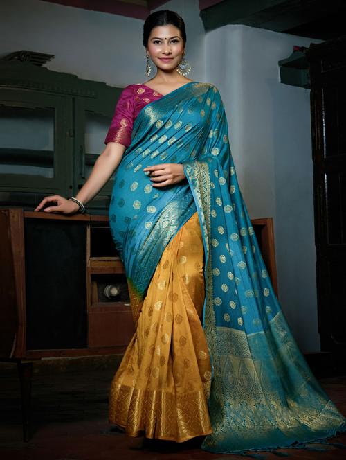 self designed woven half and half saree - 19529607 - Very Small Image - 1