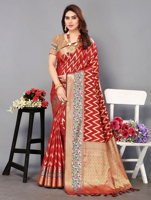 self designed woven saree with blouse - 19529658 - Very Small Image - 1