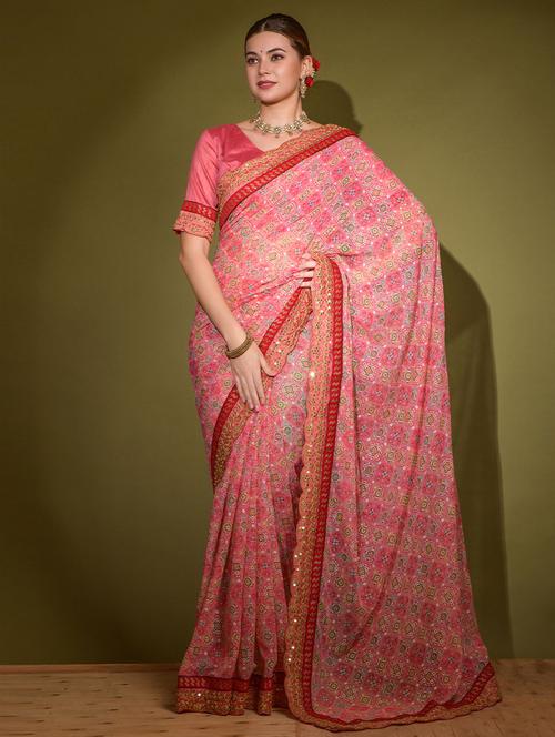 lace bordered printed saree - 19529661 - Very Small Image - 1
