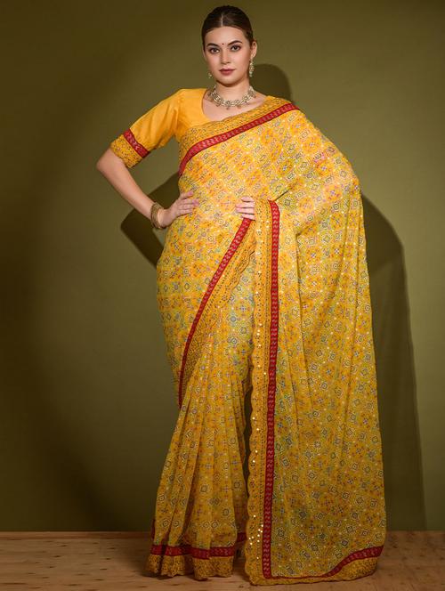 lace bordered printed saree with blouse - 19529662 - Very Small Image - 1