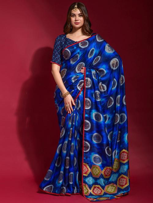 contrast bordered printed saree with blouse - 19529664 - Very Small Image - 1