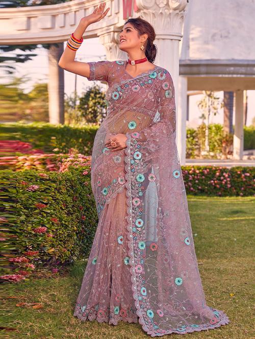 self designed embroidered saree with blouse - 19529724 - Very Small Image - 1