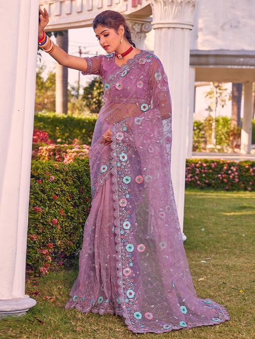self designed embroidered saree with blouse - 19529726 - Very Small Image - 1