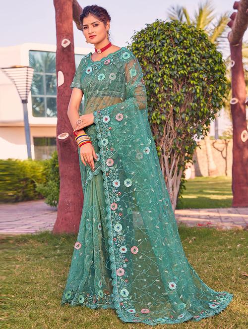 self designed embroidered saree with blouse - 19529727 - Very Small Image - 1