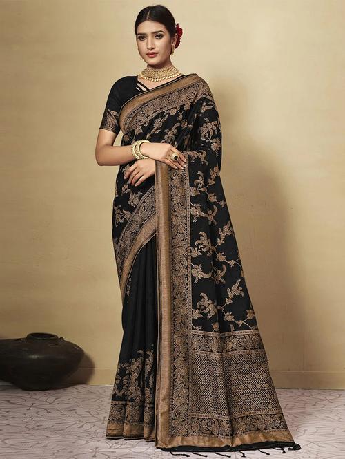 black self design woven saree with blouse - 19529754 - Very Small Image - 1