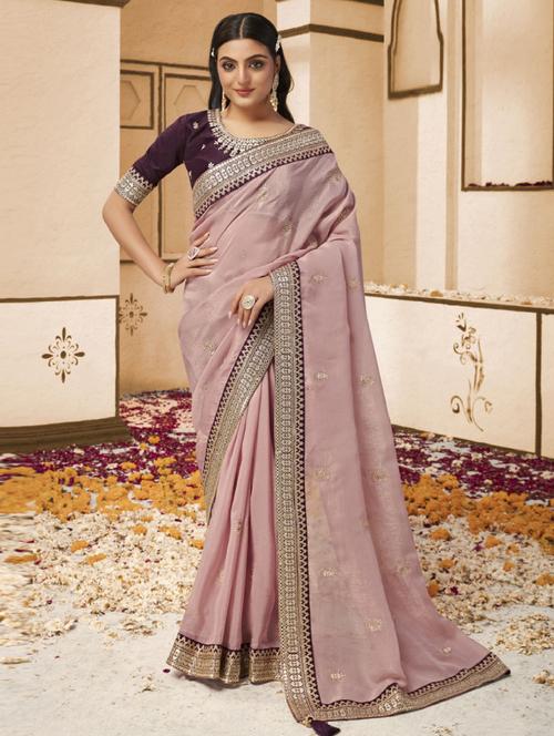 purple georgette woven saree with blouse - 19529762 - Very Small Image - 1