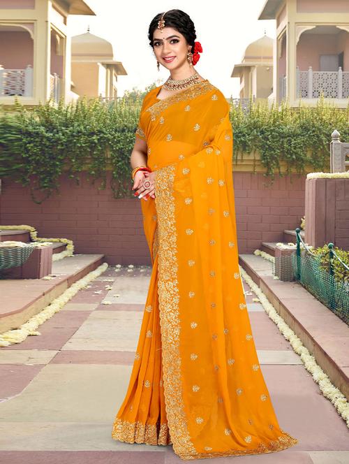 orange bordered saree with blouse - 19529766 - Very Small Image - 1