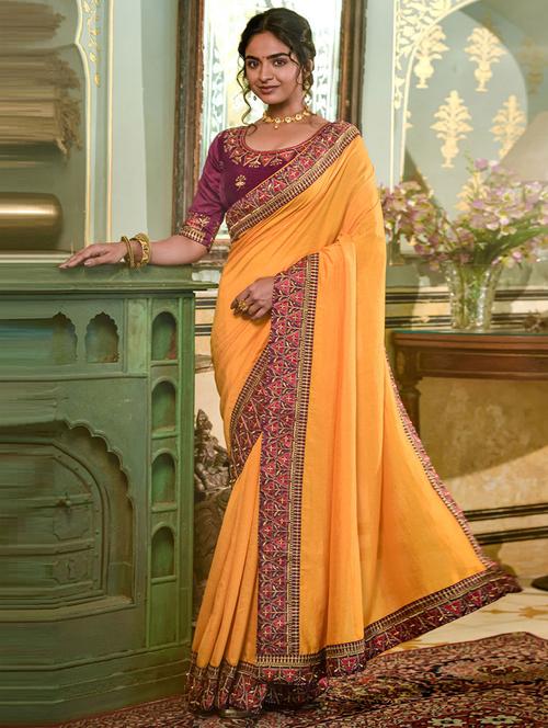 yellow bordered saree with blouse - 19529776 - Very Small Image - 1