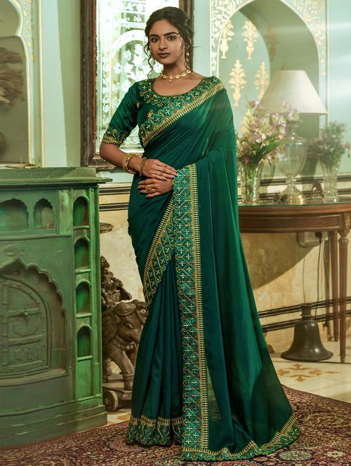 green bordered saree with blouse - 19529777 - Very Small Image - 1