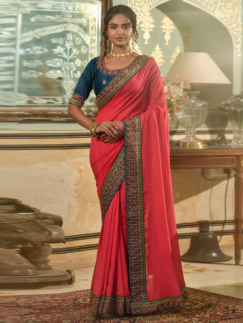 pink bordered saree with blouse - 19529778 - Very Small Image - 1