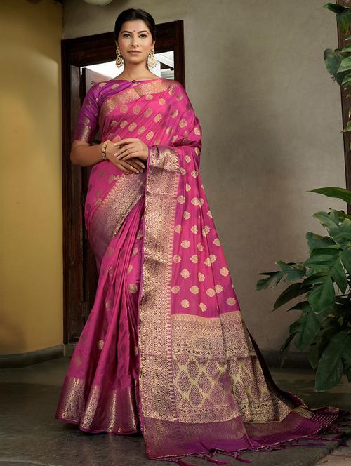 purple silk woven foil print saree - 19529780 - Very Small Image - 1