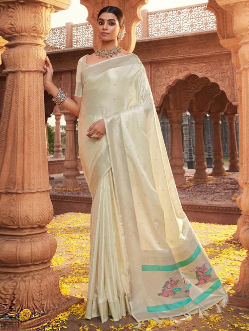 off white silk woven printed saree - 19529788 - Very Small Image - 1