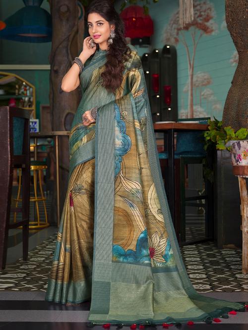 self design printed saree with blouse - 19529828 - Very Small Image - 1