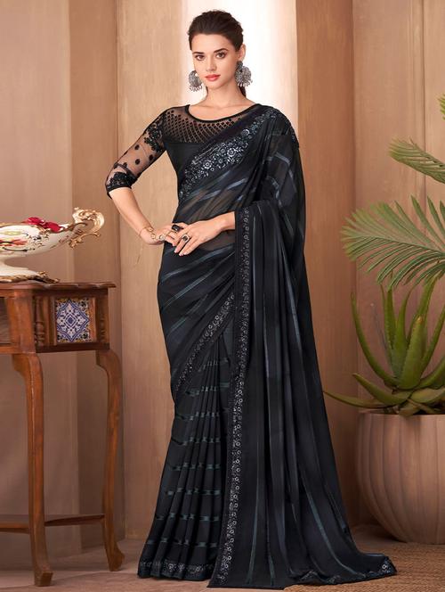 black self design bordered saree with blouse - 19529951 - Very Small Image - 1