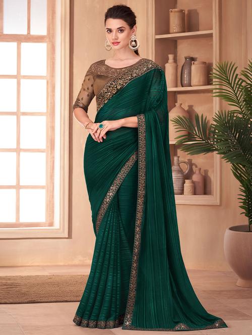 green self design bordered saree with blouse - 19529957 - Very Small Image - 1